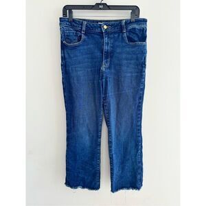 Zara Dark Denim Raw Hem Straight Ankle Length Jeans, Women’s Size 10